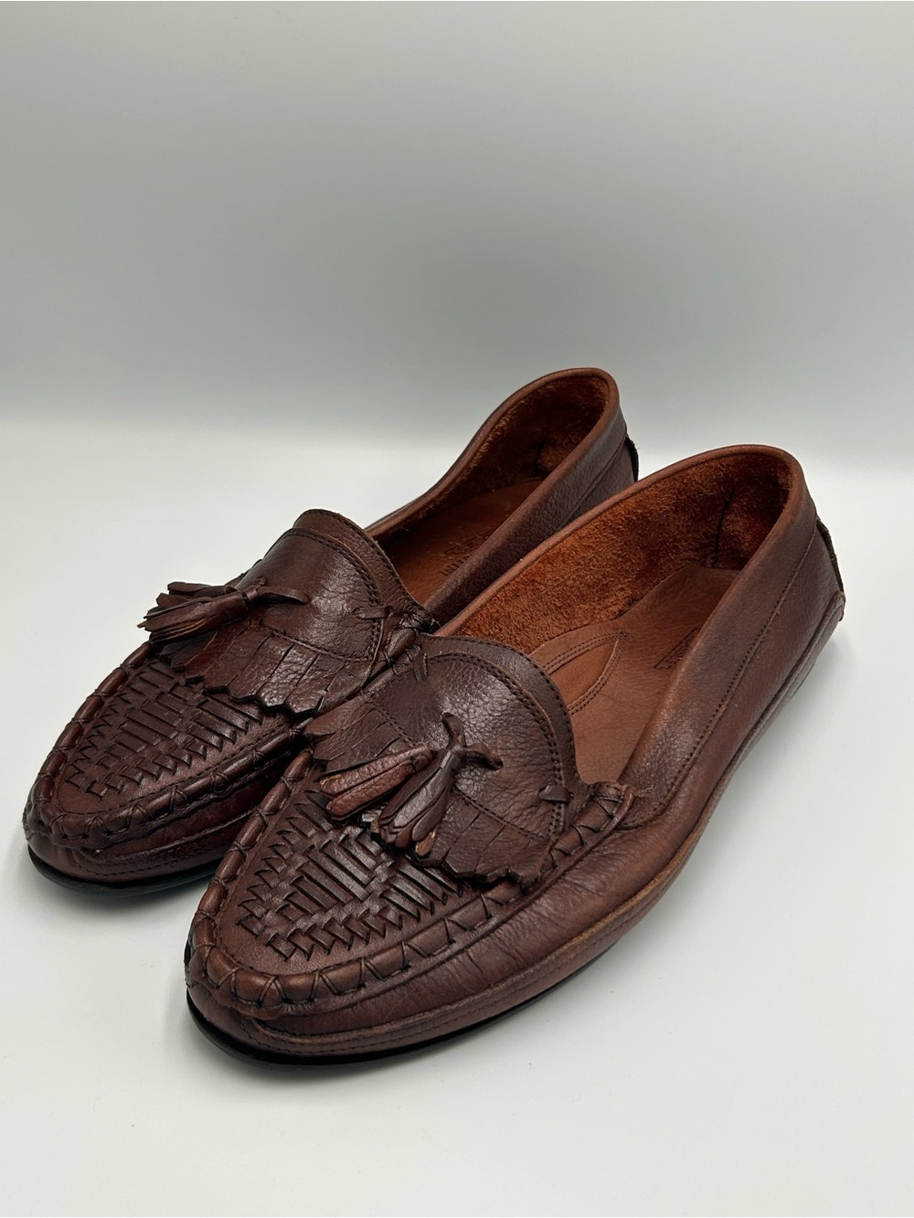 Georgio Brutini Classics Leather Loafers Tassels Woven Brown Size 11.5 D Mens